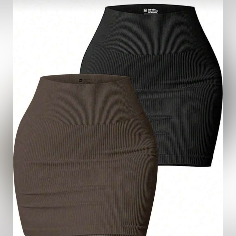 Ribbed Black and Brown Skirt Set